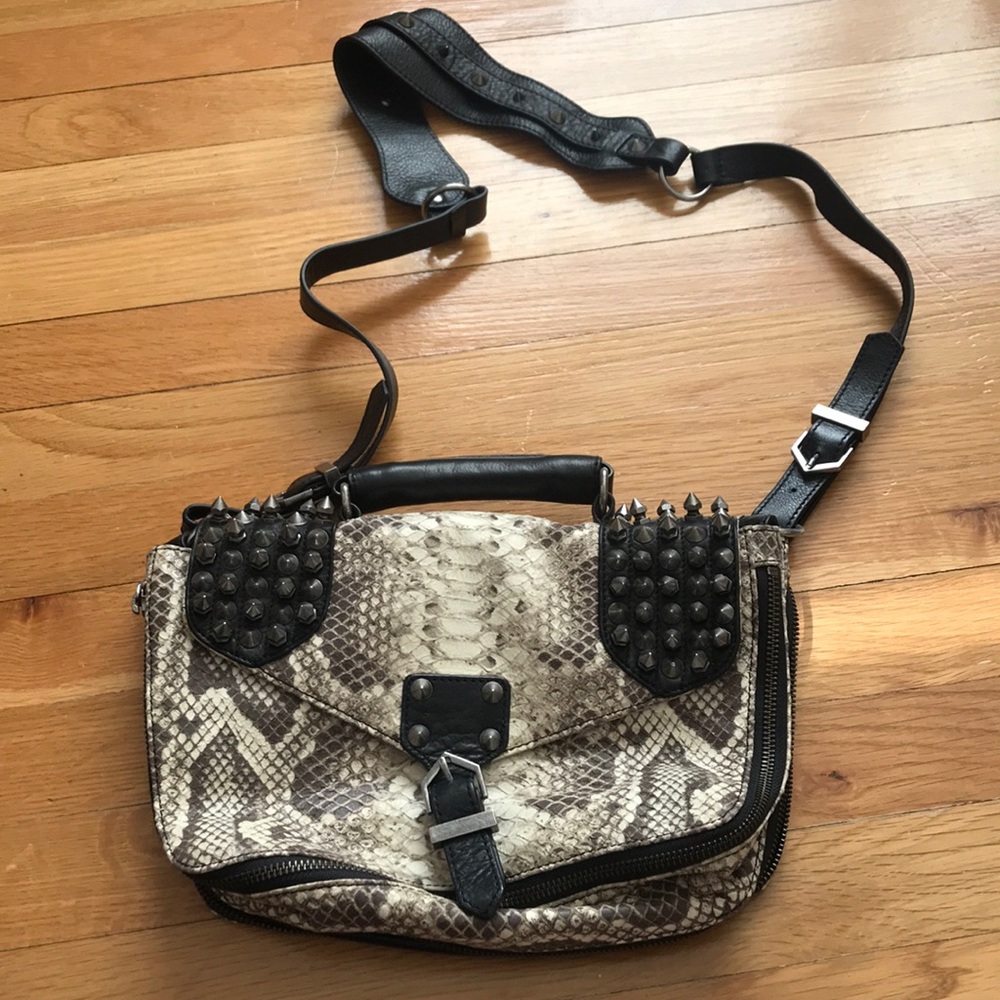 Sam Edelman Studded Snake Cream Gray Black Crossbody Bag